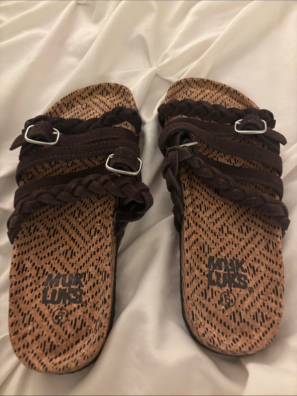 Muk Luks Braided Slide Sandals in Dark Brown